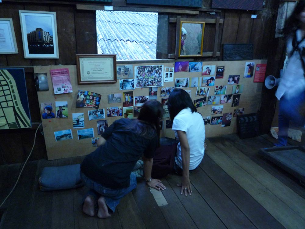 A view of 'Hut Tep Soda Chan' as it was first displayed inside the artist’s family home at Boeung Kak Lake, Phnom Penh, 2011. Image courtesy of the artist.